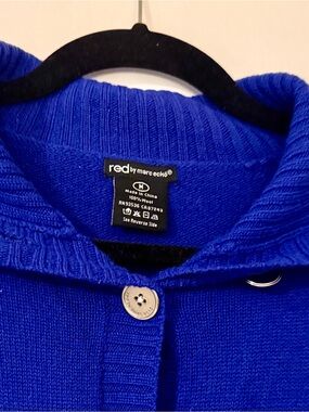 Marc Ecko Red Y2K Cobalt Blue 100% Wool Short Sleeve Cardigan M